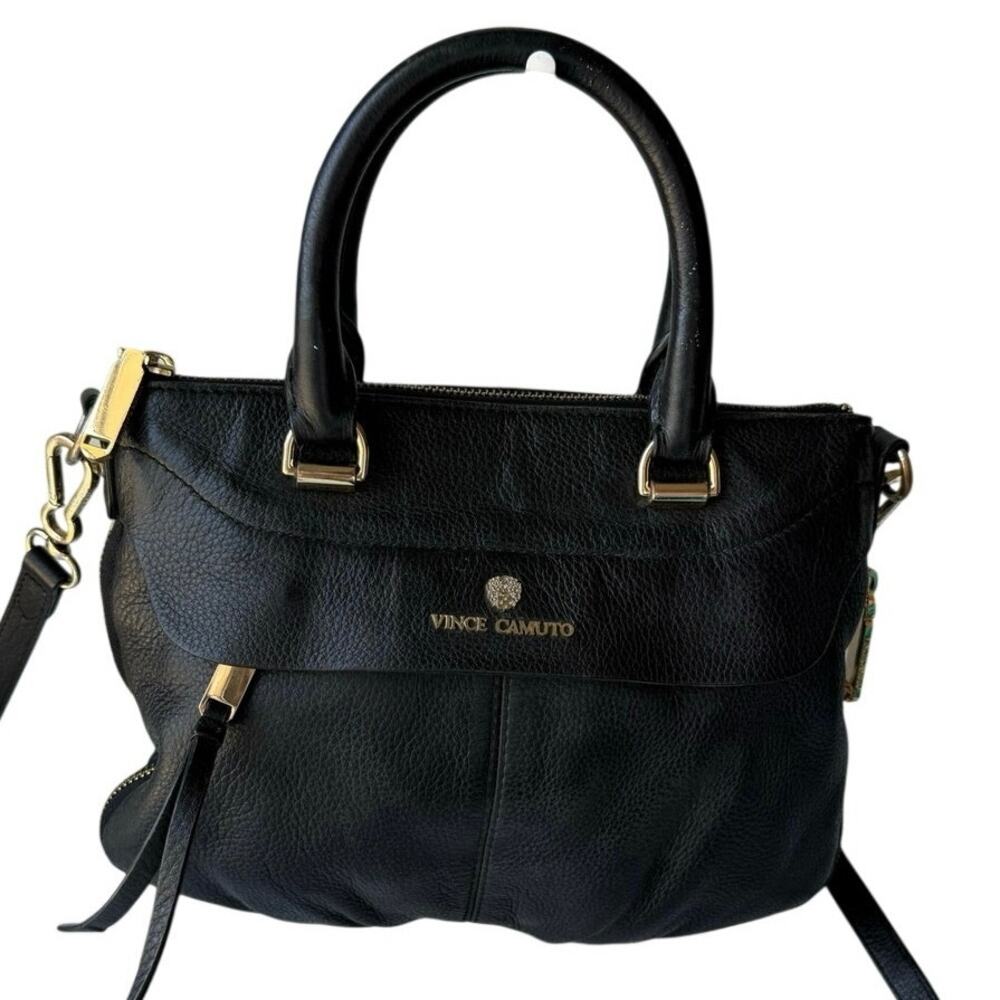 Vince Camuto Black Pebbled Leather Crossbody Satchel